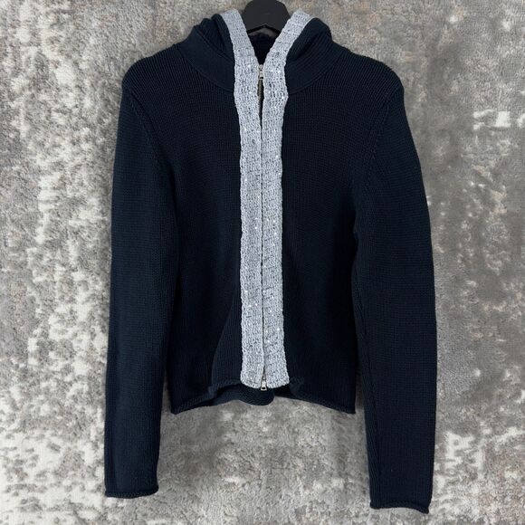 Boston Proper Size M Sequin Hoodie Full Zip Sweater Jacket Long Sleeve Navy - Picture 1 of 10